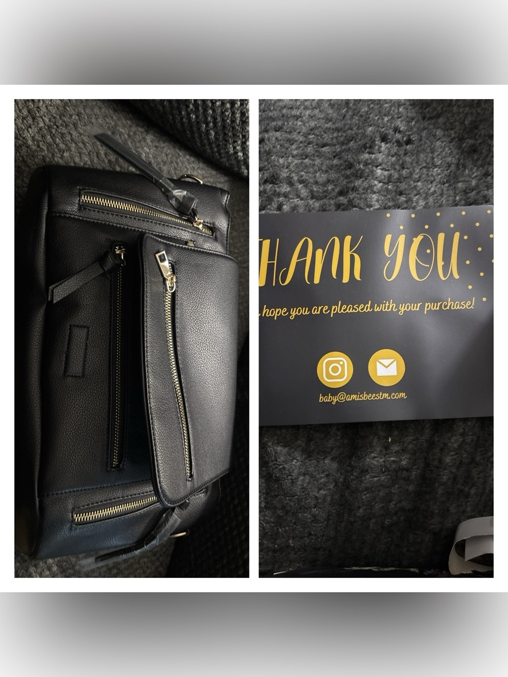 Ami’s Bees Black Diaper Bag Purse Gold Hardware NEW
